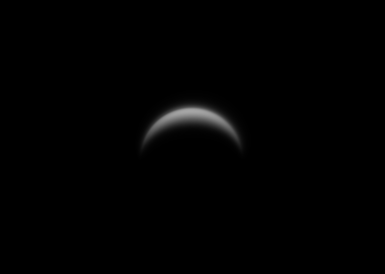 A white crescent of the venus from west over the north to the east. Looks like a crescent of the moon.